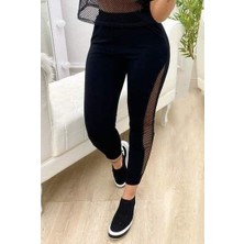 Barış Beauty Kadın Yüksek Bel File Detaylı Dar Kesim Viskon Iki Iplik Pantolon