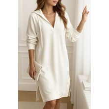 Barış Beauty Kadın Uzun Kollu Kapüşonlu Yakası Açık Modal Elbise