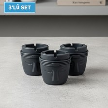 Le Paris Dekoratif Moai Tasarım 3'lü Küllük Seti - Rüzgar Önleyici Derin Hazneli Plastik Küllük