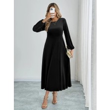 Barış Beauty Kadın Uzun Kollu Bisiklet Yaka Midi Kadife Elbise