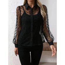 Barış Beauty Kadın Uzun Kollu Yakalı Şeffaf Tül Detaylı ve Viskon Atlet Ikili Takım