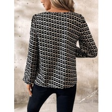 Barış Beauty Kadın Uzun Kollu Damla Detaylı Yaka Desenli Süprem Bluz