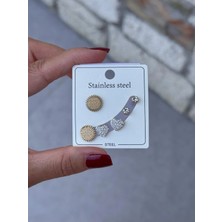 Hercy Zirkon Taşlı Çelik Küpe Set | 3'lü Set Çelik Küpe | Güneş Küpe | Tektaş Küpe