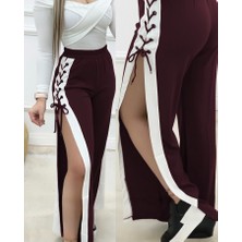 Barış Beauty Kadın Yüksek Bel Yandan Çapraz Bağcıklı Yırtmaçlı Viskon Iki Iplik Pantolon