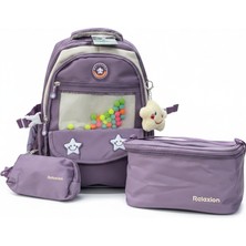 Benitto Kids Relaxion 3'lü Set Aksesuarlı Çocuk Ilkokul Çantası Kalemlikli Beslenme Çantalı Sırt Çantası 1940