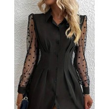 Barış Beauty Kadın Uzun Kollu Yakalı Düğmeli Mini Ithal Krep Elbise