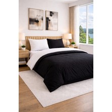 Homenup 90X190 Tek Kişilik Nevresim Takımı Lastikli Çarşaf Çift Yön Siyah-Beyaz