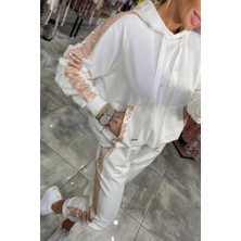 Barış Beauty Kadın Uzun Kollu Kapşonlu Pulpayet Detay Viskon Iki Iplik Bluz ve Pantolon Ikili Takım