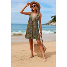 Barış Beauty Kadın Kısa Kollu Dantel V Yakalı Desenli Süprem Elbise