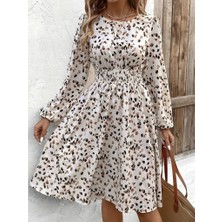 Barış Beauty Kadın Uzun Kollu Bot Yaka Beli Lastikli Midi Süprem Elbise