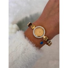 Hercy 316 L Paslanmaz Çelik Çeyrek Bileklik | Çeyrekli Kelepçe | Çelik Nazar Boncuklu Kelepçe