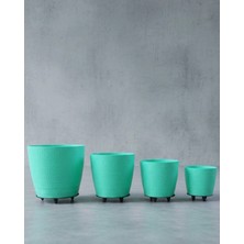 Shopwave 4’lü 3D Yeşil Dekoratif Saksı Takımı Ayaklı Modern Vazo Seti