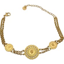 Caş Dekorasyon Altın Renk Çeyrek Figürlü Çelik Bileklik