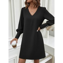 Barış Beauty Kadın Uzun Kollu V Yakalı Kısa Ithal Krep Elbise