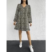 Barış Beauty Kadın Uzun Kollu V Yaka Çiçek Desenli Helen Kumaş Elbise