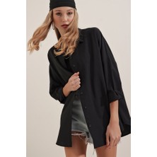 Barış Beauty Siyah Oversize Uzun Basic Gömlek 3900