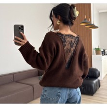 Barış Beauty Kadın Sırtı Dantel Transparan Detay Triko Kazak