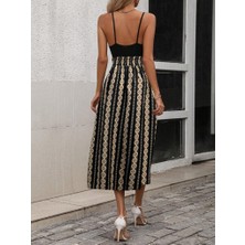 Barış Beauty Kadın Ip Askılı Kruvaze Yakalı Üst Viskon Alt Desenli Süprem Elbise