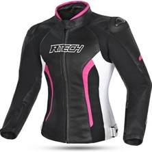 R-Tech Chaqueta Piel Tom Rider Lady Motosiklet Mont L Beden Gri / Pembe