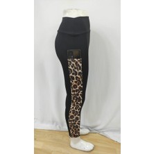 Barış Beauty Kadın Yüksek Bel Leopar Desen ve Cep Detaylı Dalgıç Tayt