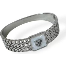 Caş Dekorasyon Gümüş Renk Kaplan Figürlü Çelik Kelepçe Bileklik