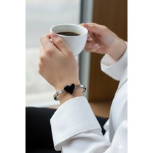 Caş Dekorasyon Gümüş Renk Kalp Figürlü Çelik Kelepçe Bileklik