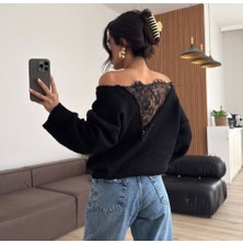 Barış Beauty Kadın Sırtı Dantel Transparan Detay Triko Kazak