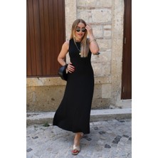 Barış Beauty Kadın Kolsuz Sırttan Çapraz Ip Detaylı Uzun Viskon Elbise