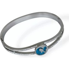 Caş Dekorasyon Gümüş Renk Kelebek Figürlü Taşlı Çelik Kelepçe Bileklik