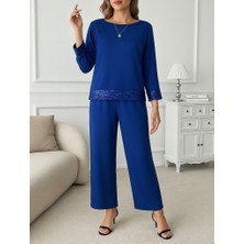 Barış Beauty Kadın Uzun Kollu Bisiklet Yaka Pulpayetli Viskon Iki Iplik Bluz ve Pantolon Ikili Takım