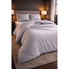 Homenup 100X200 Tek Kişilik Nevresim Takımı Lastikli Çarşaf Düz Renk Gri