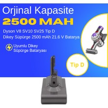 Ümit Maker Dyson SV25 V8 Tip D 2500 mAh Süpürge Batarya – Orijinal Kalite, Güçlü ve Dayanıklı Yedek Pil | Hızlı Şarj