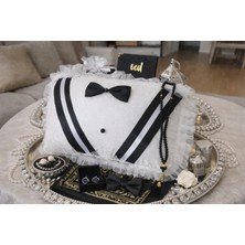 Dilex Damat Figürlü 4 Parça  Bohça Gelin Damat Hediye Çeyiz Bohça  Tafta Saçaklı Kutu Seccade Set