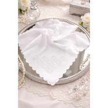 Dilex Bohça Çeyizlik Bohça Gelin Bohçası Damat Bohçası Saten Beyaz Incili Oyalı  90X90 Ölçüsünde