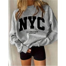 Divin -Kadın Nyc Baskılı Sweatshırt 3iplik Kaliteli Kumaş Oversize Kesim