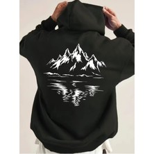 Divin -Erkek Dağ Baskılı Sweatshırt 3iplik Kaliteli Kumaş Oversize Kesim