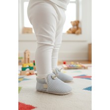 Tiny Feet Fitilli Gri Triko, Peluş Astarlı, Kaydırmaz Tabanlı, Lastikli Bebek Patiği Ev Botu Panduf