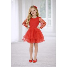 Dıgıl Kids Kız Çocuk Kırmızı Tül Elbise