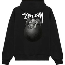 Divin Unisex Siyah Oversize Kapüşonlu Sweatshirt – 8 Ball Baskılı