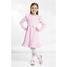 Modanino Kız Çocuk Elbise -Fırfır Omuzlu-Fiyonk Detaylı 2-10 Yaş 12531