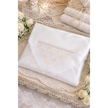 Dilex DİLEX İncili Oyalı Saten Bohça Seti 3'lü – Ekru Çeyizlik Gelin Damat Bohçası 90x90 cm