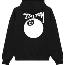 Divin Unisex Siyah Oversize Kapüşonlu Sweatshirt – 8 Ball Baskılı