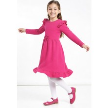 Modanino Kız Çocuk Elbise -Fırfır Omuzlu-Fiyonk Detaylı 2-10 Yaş 12531