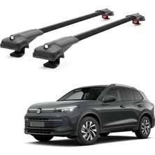 Cross Oto Aksesuarları Volkswagen Tiguan MK3 2024-2026 için Ara Atkı Tavan Barı , Araca Özel , Kilitlenebilir Araç Üstü Ekipman Taşıma Barı (2 Adet)