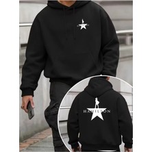 Divin Erkek Kapşonlu Baskılı Sweat Kaliteli 3 Iplik Kumaş Modern Oversize Kesim