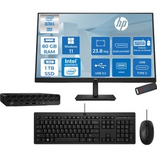 Hp Prodesk 4 Mini G1I Intel® Core™ Ultra 5 225T 4,9ghz 80GB Ddr5 1tb SSD Intel®graphics WIN11PRO +23.8 100Hz Monitör Mini Masaüstü Bilgisayar 24BY6X8ETP28+ZETTAUSBBELLEK