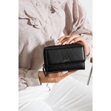Grande 2754 Siyah Detay Hakiki Deri Kadın Cüzdan Kartlık Clutch