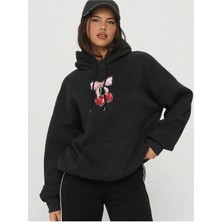 Divin -Kadın Kiraz Baskılı Sweatshırt 3iplik Kaliteli Kumaş Oversize Kesim