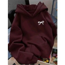 Divin Şık ve Rahat Fiyonk Baskılı Kapüşonlu Sweatshirt