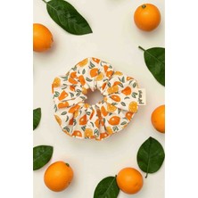 Pirene Arts Orangie Portakal Desenli Scrunchie Saç Tokası – Poplin Kumaş El Yapımı